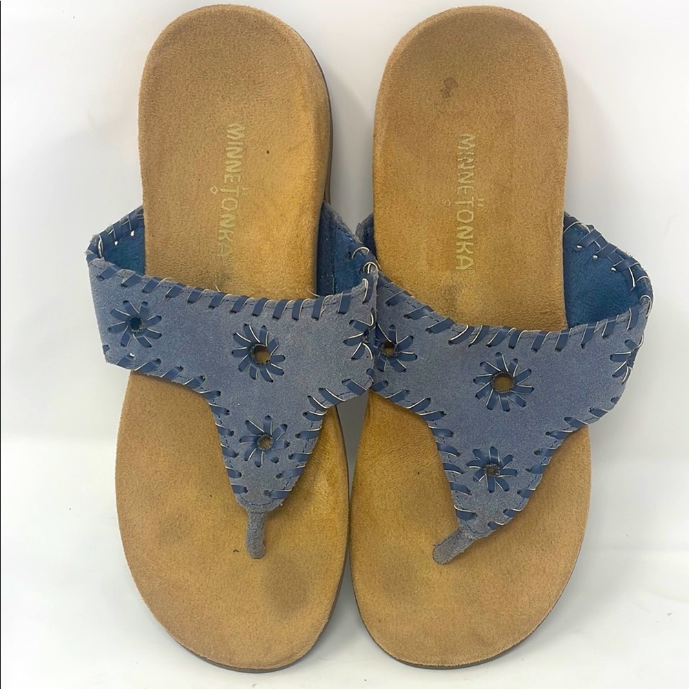 Minnetonka Blue Tan Suede Sandals Size 7